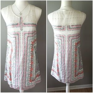 ENTRO Lace top sleeveless Anthropologie Dress Sz Small pink and white